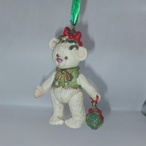 Festive Bear Ornament with Green and Red Accents
